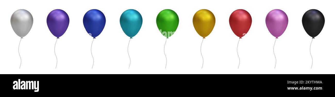 3d shiny colorful glossy helium air balloon set isolated on transparent ...