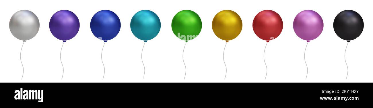 3d shiny colorful glossy helium air balloon set isolated on transparent ...