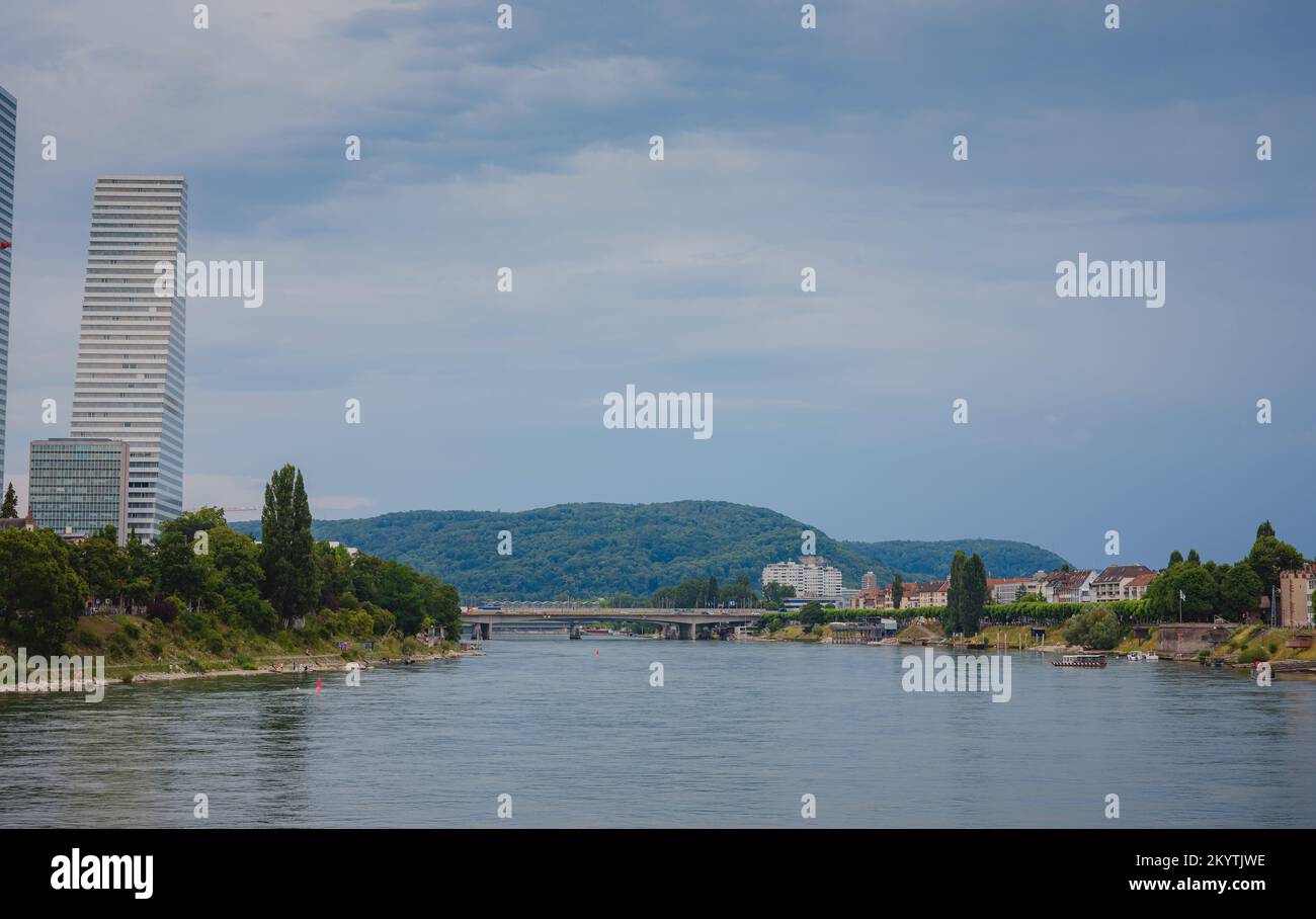 BASEL, SWITZERLAND, JULY 7, 2022: Buildings in the city centre of Basel ...