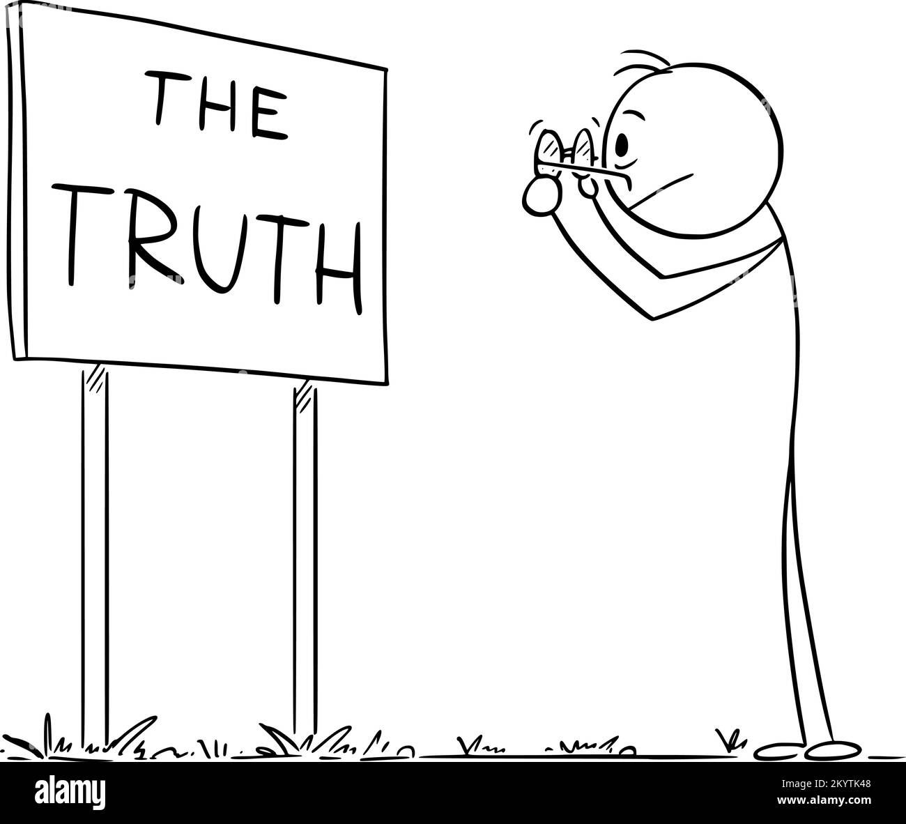 Person Trying to See the Truth, Vector Cartoon Stick Figure Illustration Stock Vector