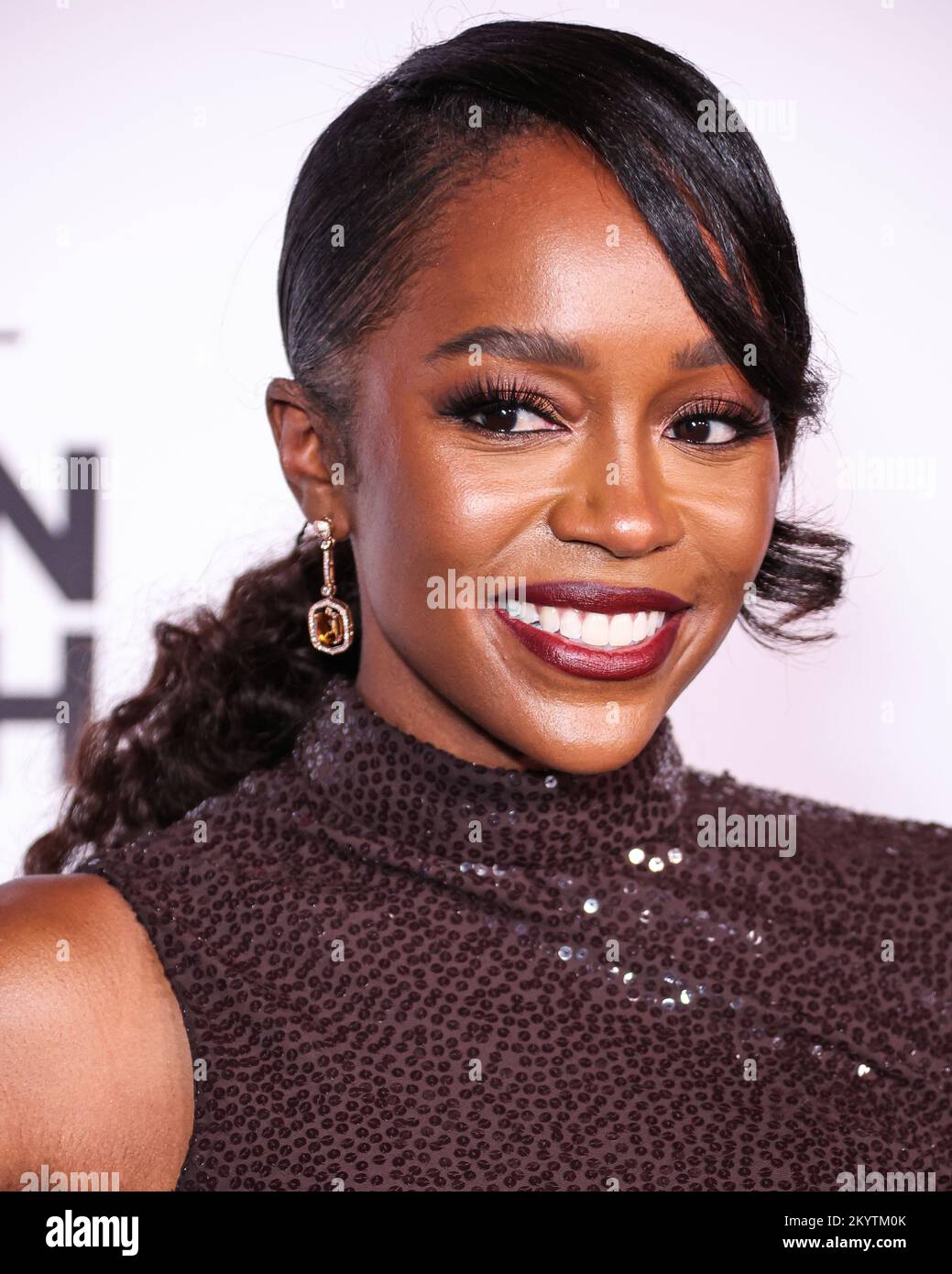 LOS ANGELES, CALIFORNIA, USA - DECEMBER 01: American actress Aja Naomi King arrives at the L'Oreal Paris' Women Of Worth Celebration 2022 held at The Ebell of Los Angeles on December 1, 2022 in Los Angeles, California, United States. (Photo by Xavier Collin/Image Press Agency) Stock Photo