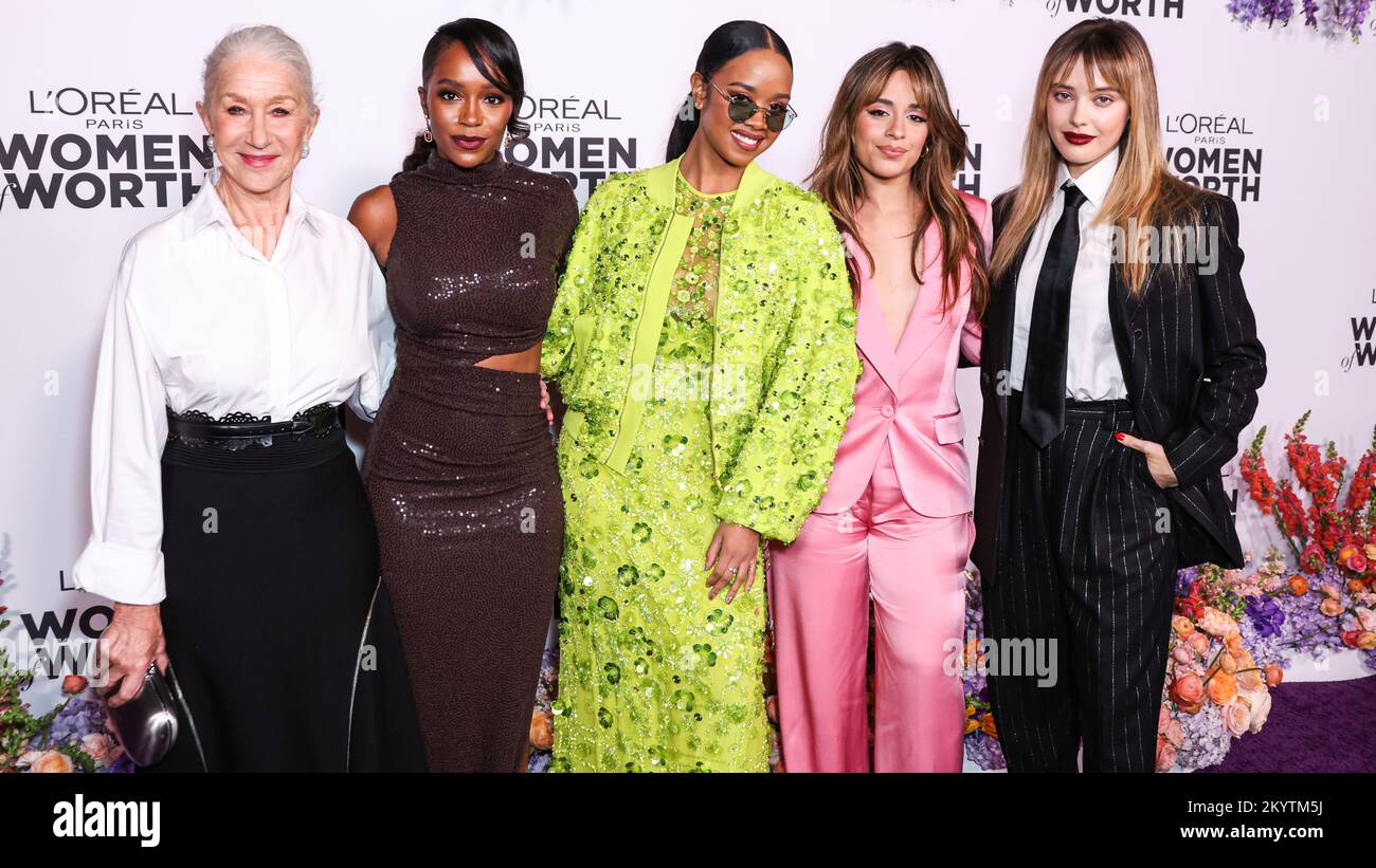 Los Angeles, United States. 01st Dec, 2022. LOS ANGELES, CALIFORNIA, USA - DECEMBER 01: Helen Mirren, Aja Naomi King, Camila Cabello, H.E.R. (Gabriella Sarmiento Wilson) and Katherine Langford arrive at the L'Oreal Paris' Women Of Worth Celebration 2022 held at The Ebell of Los Angeles on December 1, 2022 in Los Angeles, California, United States. (Photo by Xavier Collin/Image Press Agency) Credit: Image Press Agency/Alamy Live News Stock Photo