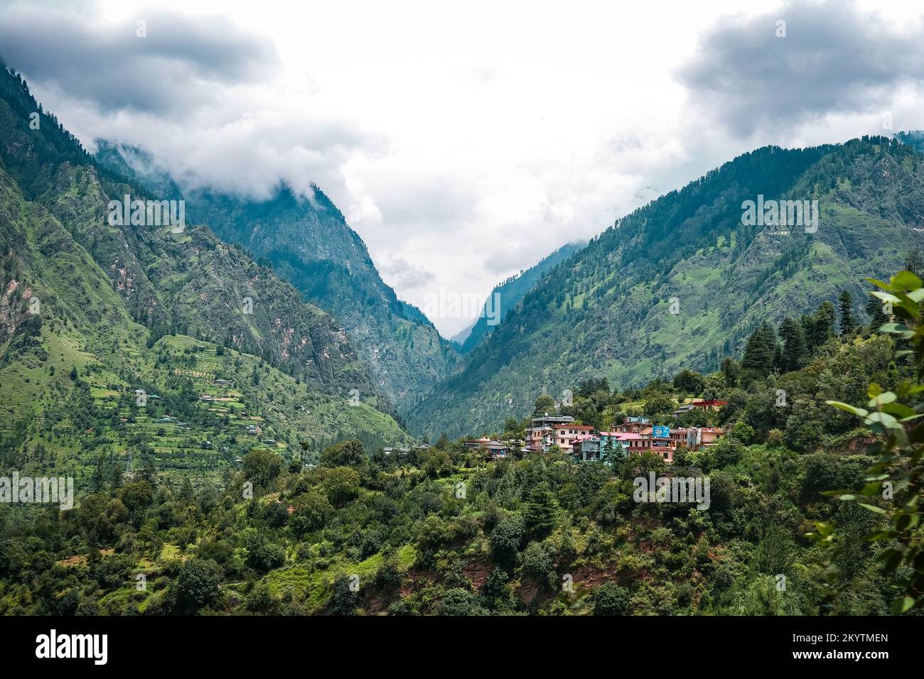 Picture of a town lying on mountain valley Stock Photo - Alamy