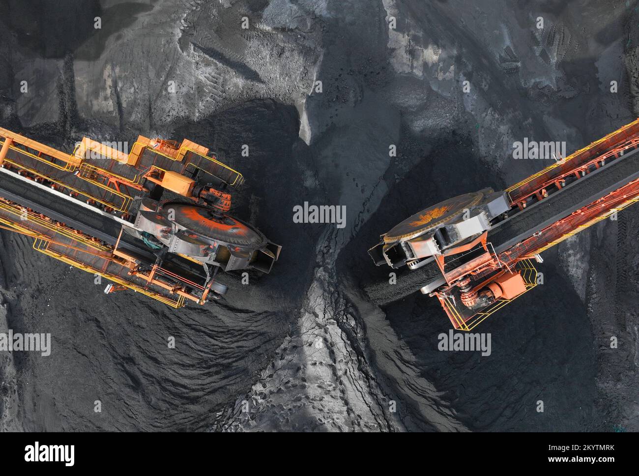 LIANYUNGANG, CHINA DECEMBER 2, 2022 Large machinery piles coal at