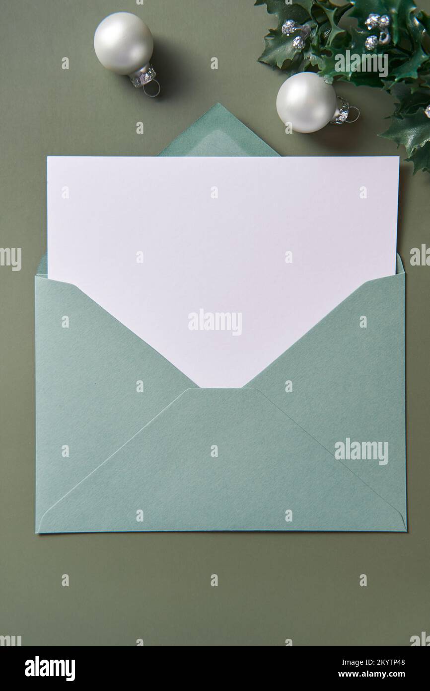Empty Envelope Card Christmas mock up for greeting card or letter. Xmas empty card in ...