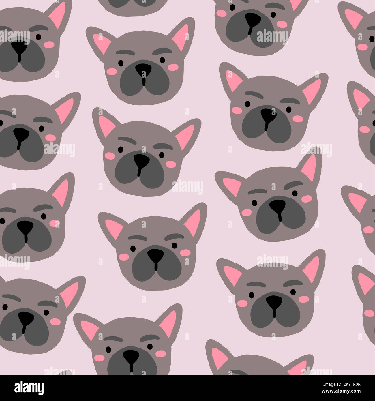 Vector seamless pattern with French bulldogs faces on pink background ...