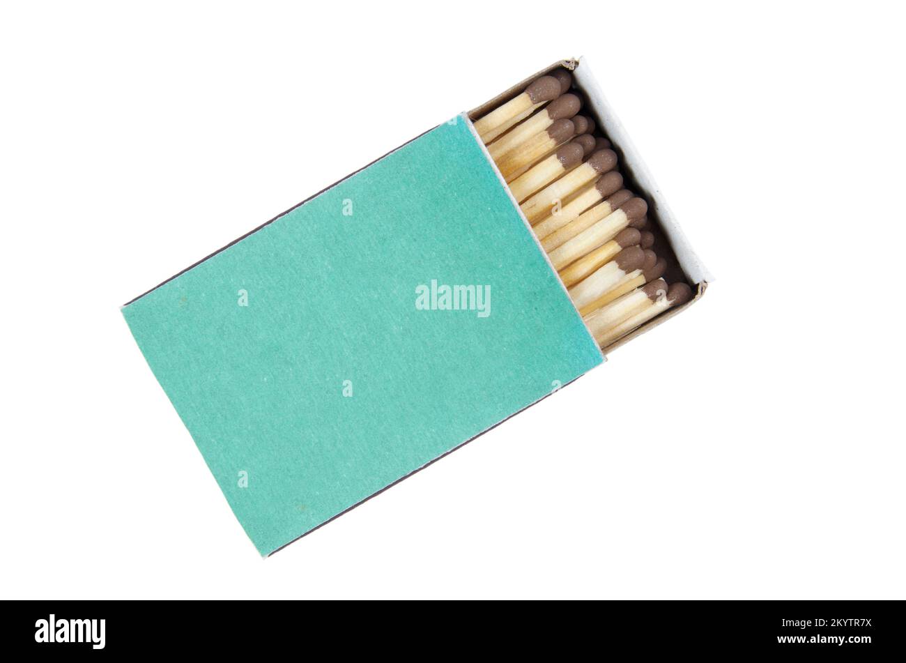 Close-up of a green matchbox isolated on white background with clipping