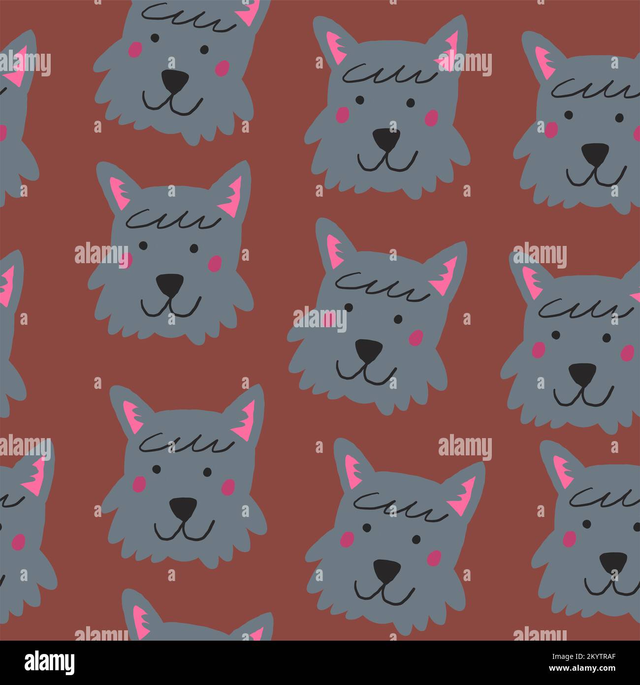 Vector seamless pattern with Scottish terrier dog faces on brown background. Vector illustration Stock Vector