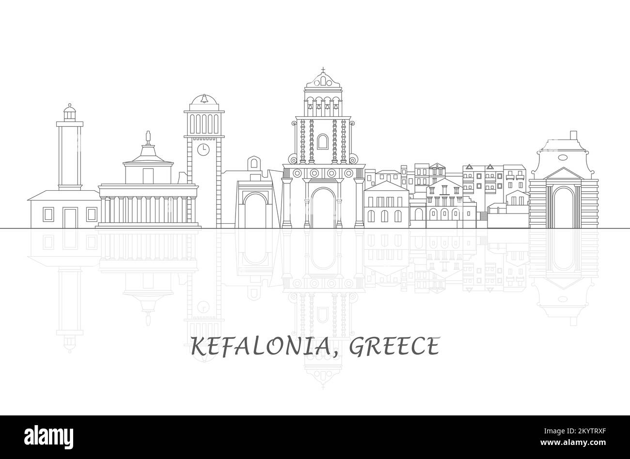 Outline Skyline panorama of  Kefalonia, Ionnian Islands, Greece - vector illustration Stock Vector