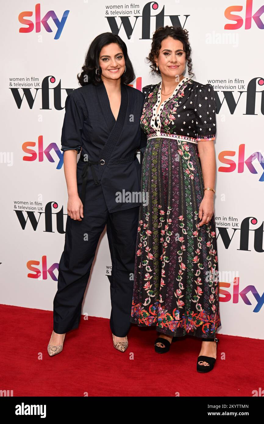 London, UK. 2 December 2022. Nida Manzoor (left) and Surian Fletcher-Jones attending the Women in Film and TV Awards at the London Hilton Park Lane, central London. Picture date: Friday December 2, 2022. Photo credit should read: Matt Crossick/Empics/Alamy Live News Stock Photo