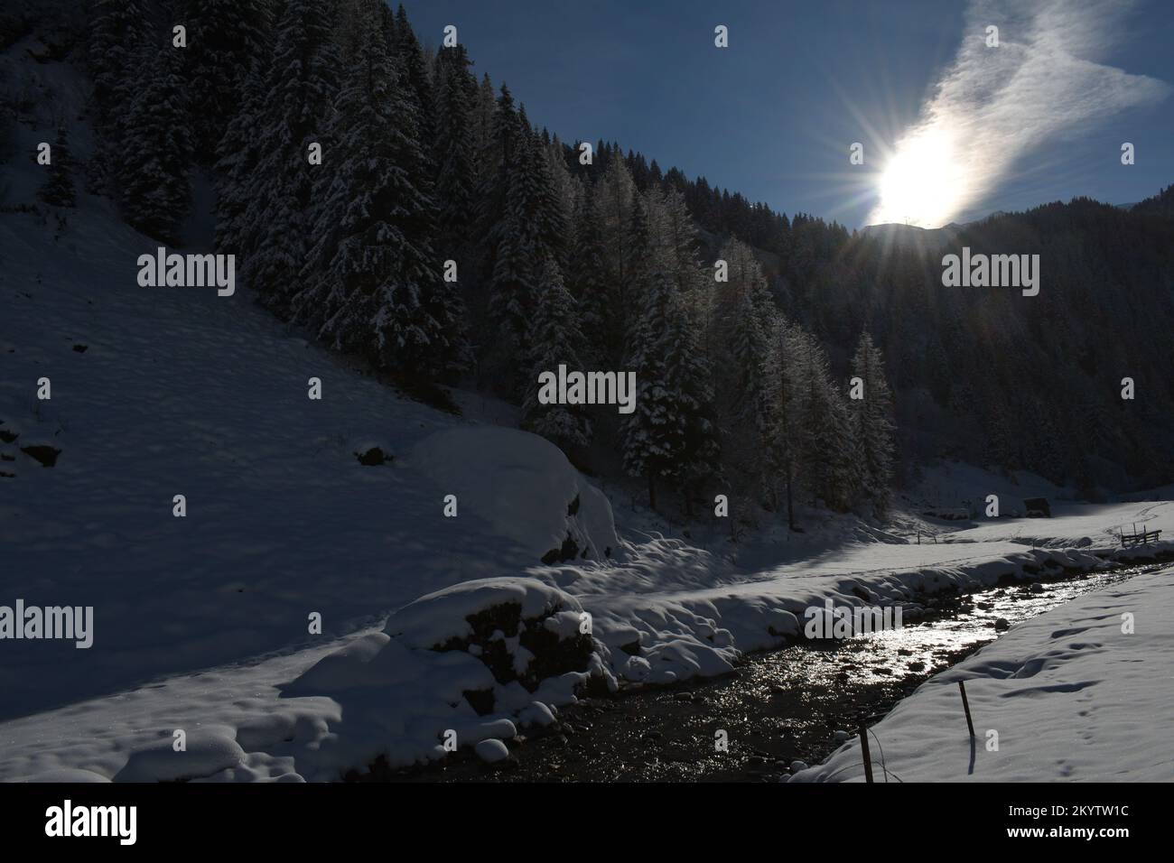 Winter snow snowy trees stream water hi-res stock photography and ...