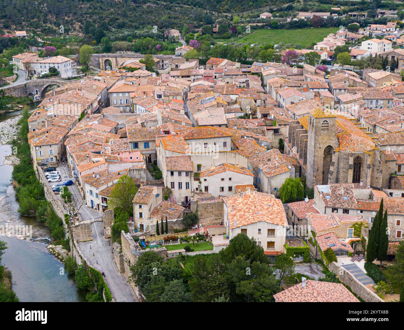 Aerial view of Lagrasse medieval city, Aude, Occitanie. the city is ...