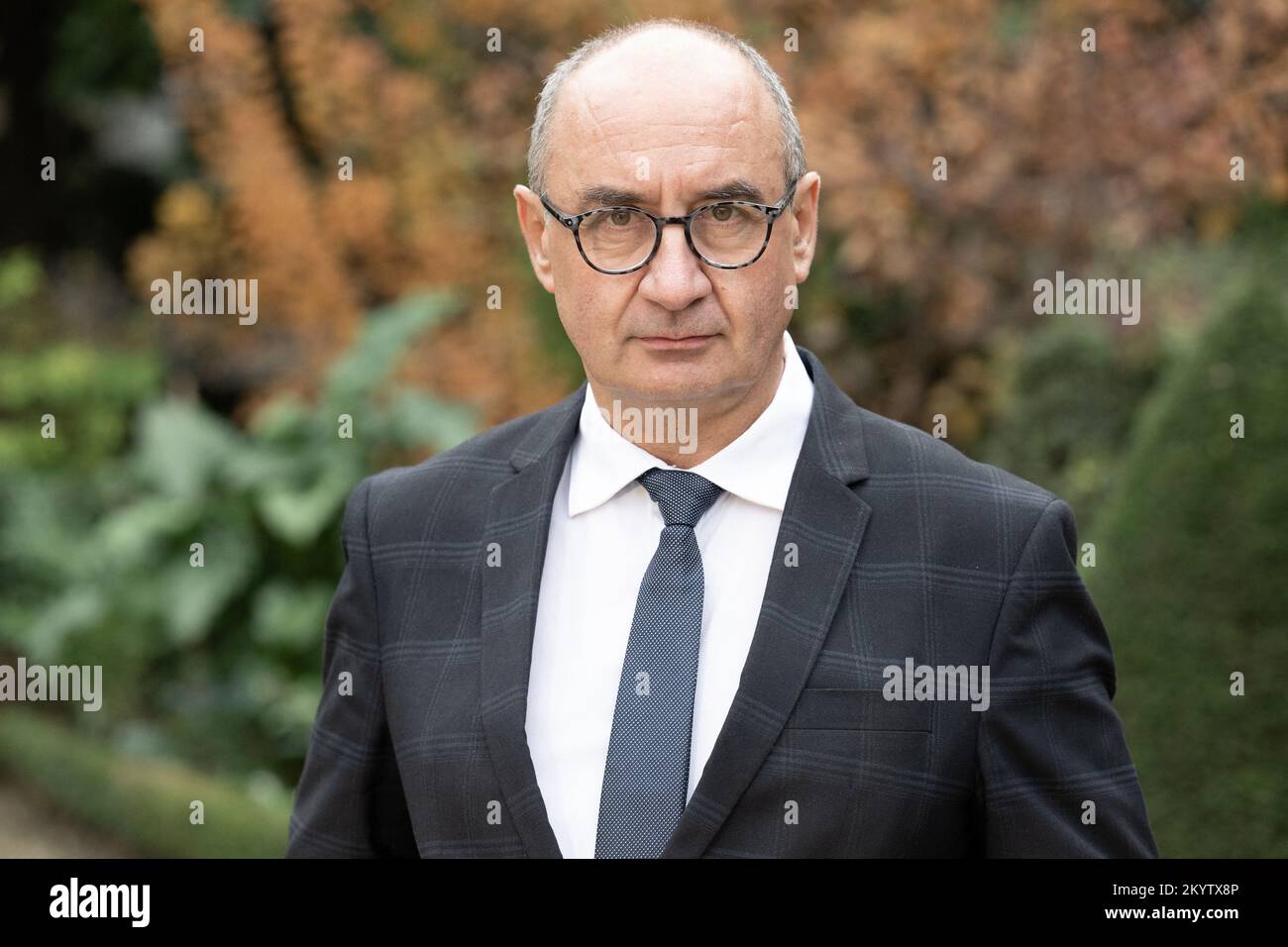 Deputy of the group Renaissance, Pascal Lavergne poses in the garden of