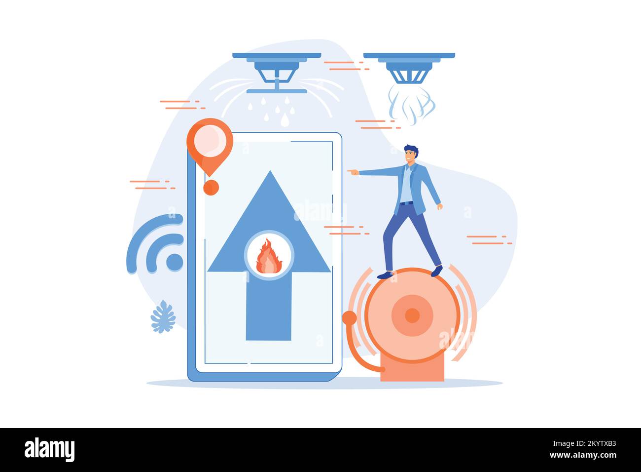 Flame in house remote notification. Smart home, high tech. Fire alarm ...