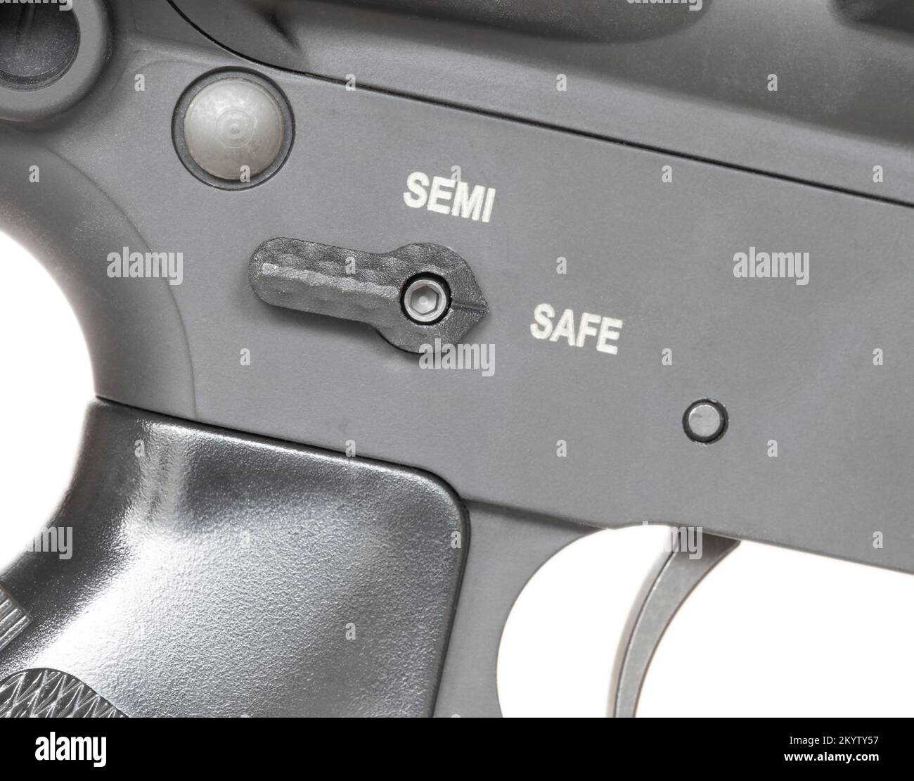 Safety that is enganged on an AR15 isolated on a white background