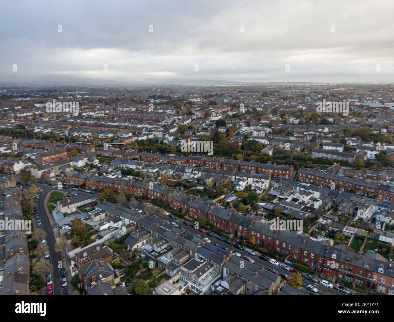 Street and house in the suburbs of Dublin, Ireland, Aerial view Stock Photo