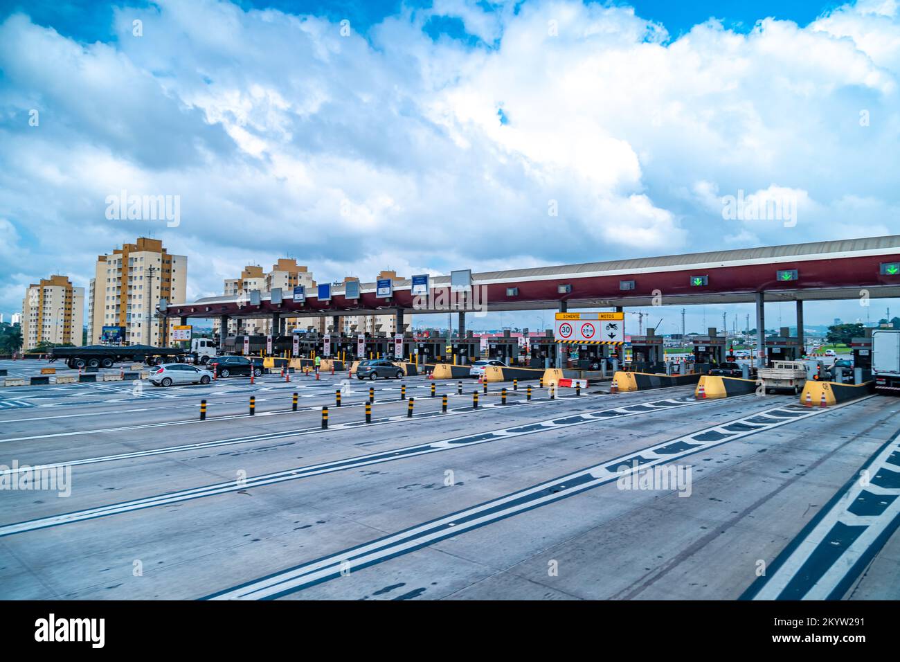 Brazi - March 15, 2022: toll gate on the highway Stock Photo