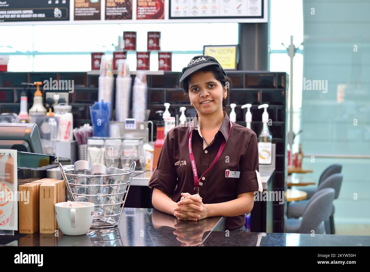 DUBAI, UAE NOVEMBER 16, 2015 barista in Costa Coffee cafe in Dubai