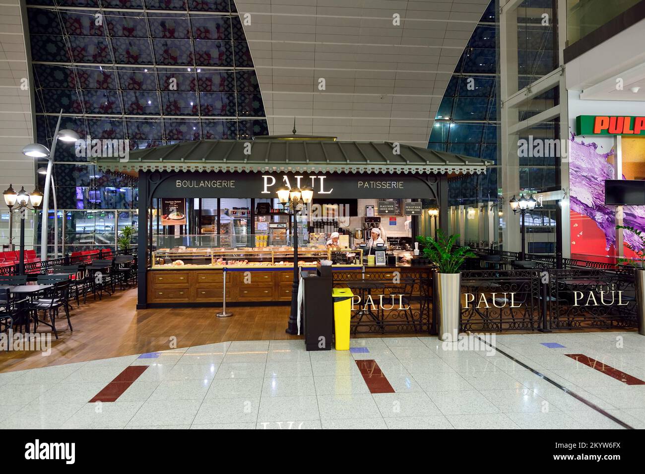 DUBAI, UAE SEPTEMBER 08, 2015 Paul cafe in Dubai Airport. There are
