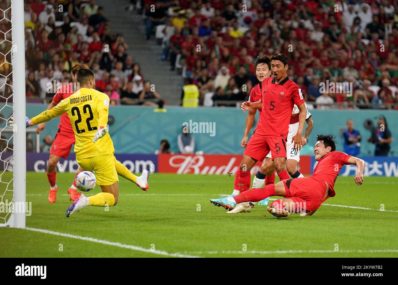 South Korea's Kim Young-Gwon scoring the equalising goal to level the score at 1-1 during the FIFA World Cup Group H match at the Education City Stadium in Al-Rayyan, Qatar. Picture date: Friday December 2, 2022. Stock Photo
