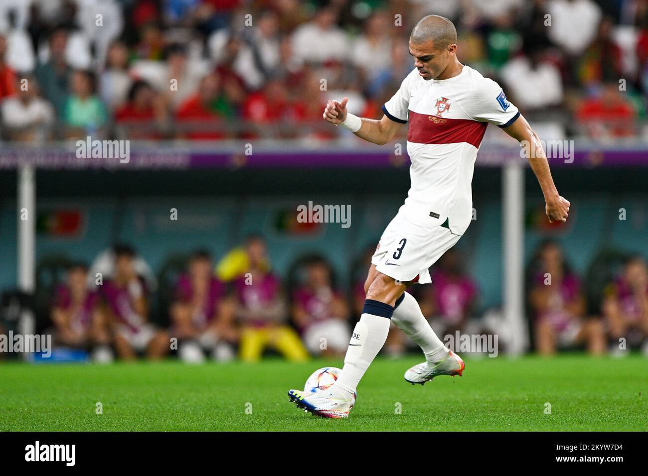 AL RAYYAN, QATAR - DECEMBER 2: Pepe of Portugal in action during the Group H - FIFA World Cup Qatar 2022 match between Korea Republic and Portugal at the Education City Stadium on December 2, 2022 in Al Rayyan, Qatar (Photo by Pablo Morano/BSR Agency) Stock Photo