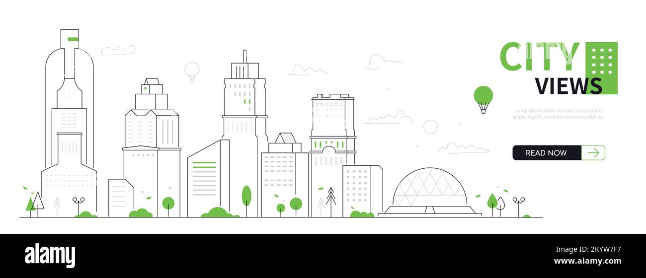 City views - modern thin line design style vector poster Stock Vector ...