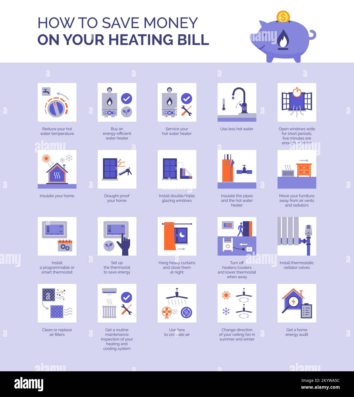 How to save on your heating bill, lower utility costs and make your house more eco-friendly Stock Vector