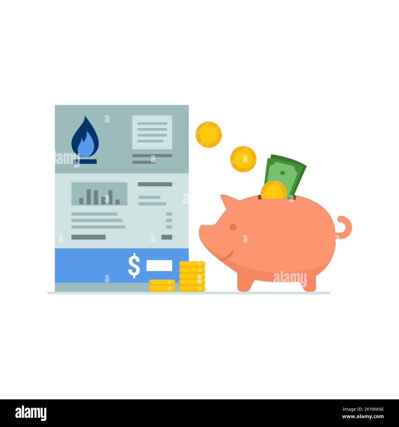Save money on your gas bill, piggy bank and utility bill Stock Vector