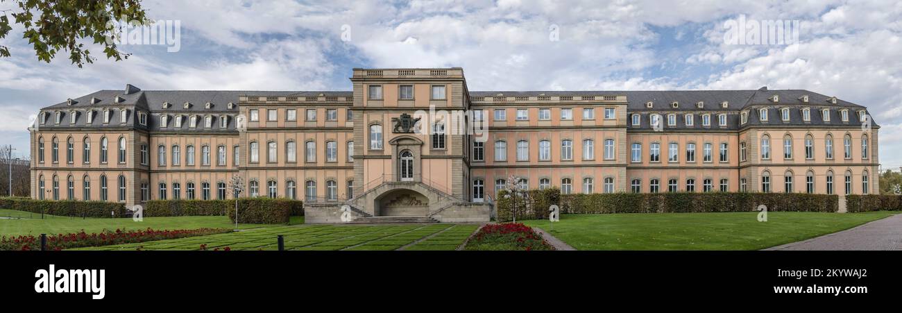 cityscape with western facade of Baroque New Castle, shot in bright ...