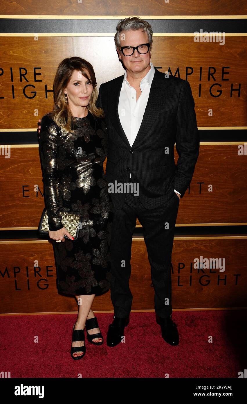 BEVERLY HILLS, CALIFORNIA - DECEMBER 01: (L-R) Maggie Cohn and Colin Firth attend Los Angeles premiere of Fox Searchlight Pictures 'Empire of Light' a Stock Photo