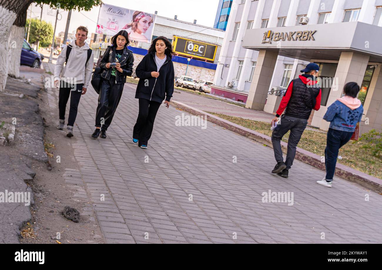 Studenth, youth walking in Karagandy, Kazakhstan Stock Photo