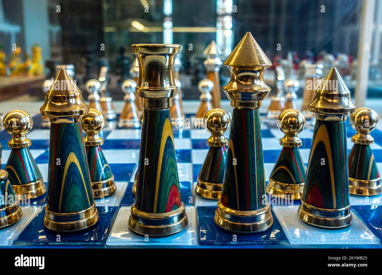 French chess set. Chess sets from France. Chess pieces. Chess figure France. Metal -wood Stock Photo