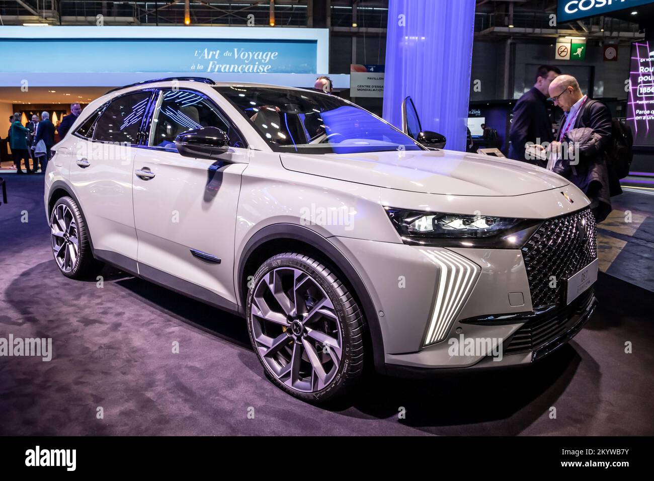 DS Automobiles DS7 E-Tense crossback PHEV car showcased at the Paris Motor Show, France - October 17, 2022. Stock Photo