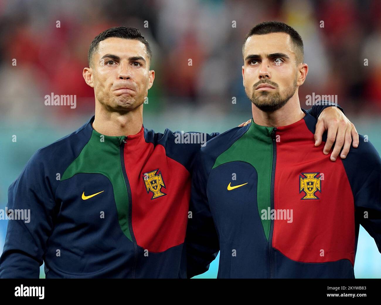Portugal's Cristiano Ronaldo and goalkeeper Diogo Costa during the FIFA