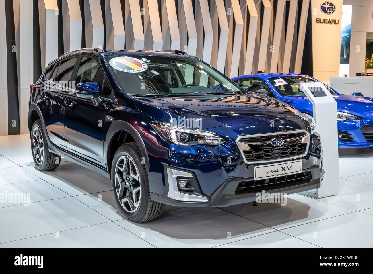 Subaru XV car showcased at the Autosalon Motor Show. Brussels, Belgium - January 9, 2020. Stock Photo