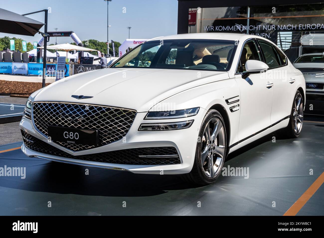 Genesis G80 luxury car showcased at the IAA Mobility 2021 motor show in Munich, Germany - September 6, 2021. Stock Photo
