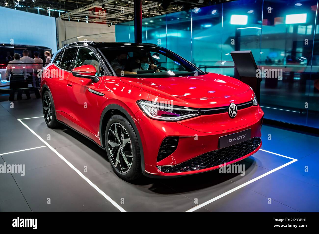 Volkswagen ID.4 GTX all-electric SUV-coupe car showcased at the IAA Mobility 2021 motor show in Munich, Germany - September 6, 2021. Stock Photo
