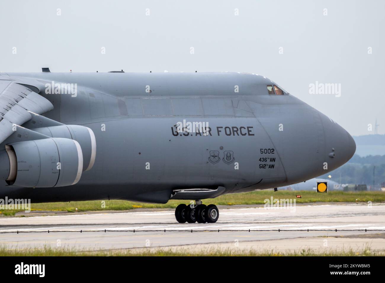 US Air Force Lockheed C-5M Galaxy transport plane taxiing to the runway. Spangdahlem, Germany - May 16, 2022 Stock Photo