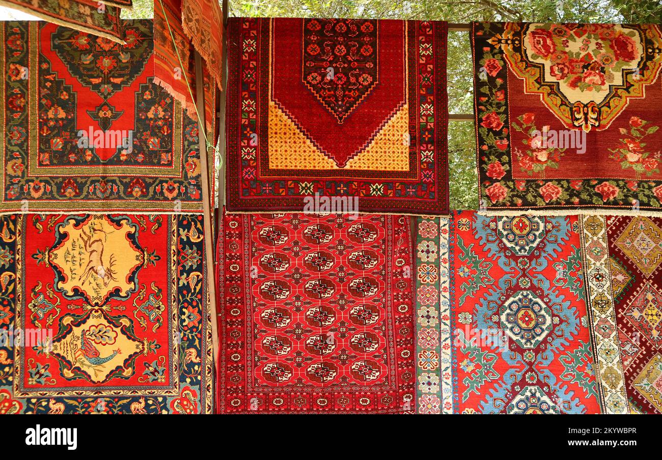 Various Patterns of Carpets for Sale at Vernissage Local Market in