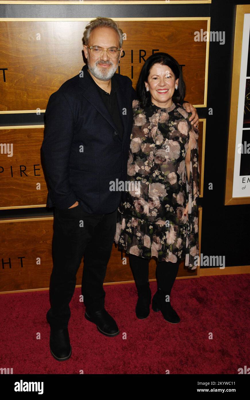 BEVERLY HILLS, CALIFORNIA - DECEMBER 01: (L-R) Sam Mendes and Pippa Harris attend Los Angeles premiere of Fox Searchlight Pictures 'Empire of Light' a Stock Photo