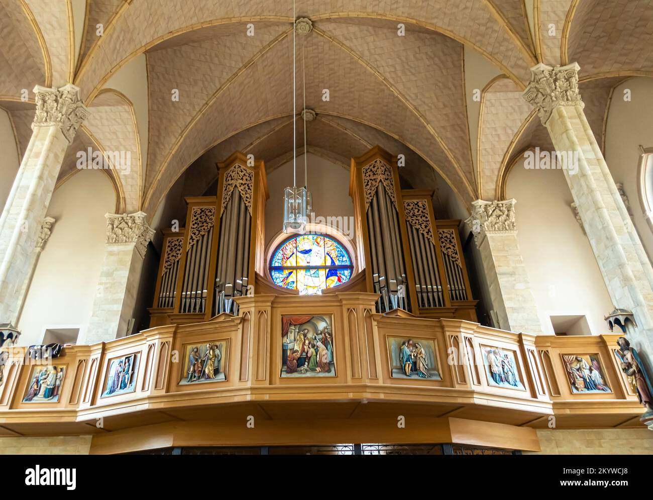 Organ Roman Catholic Cathedral of Our Lady of Fatima, Karaganda, Kazakhstan. Organ is made by the Austrian company Pflüger Stock Photo