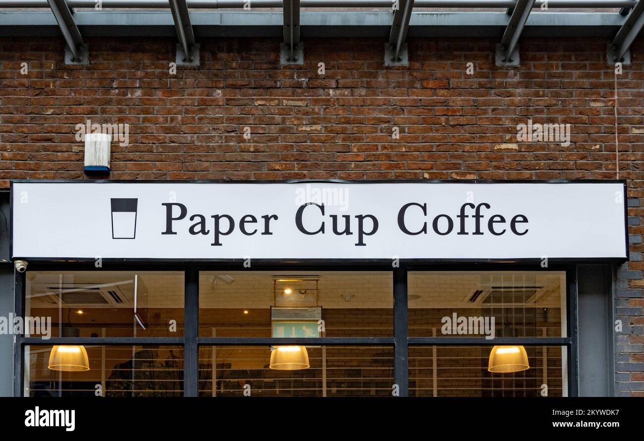 Sign outside Paper Cup Coffee house in Liverpool Stock Photo Alamy