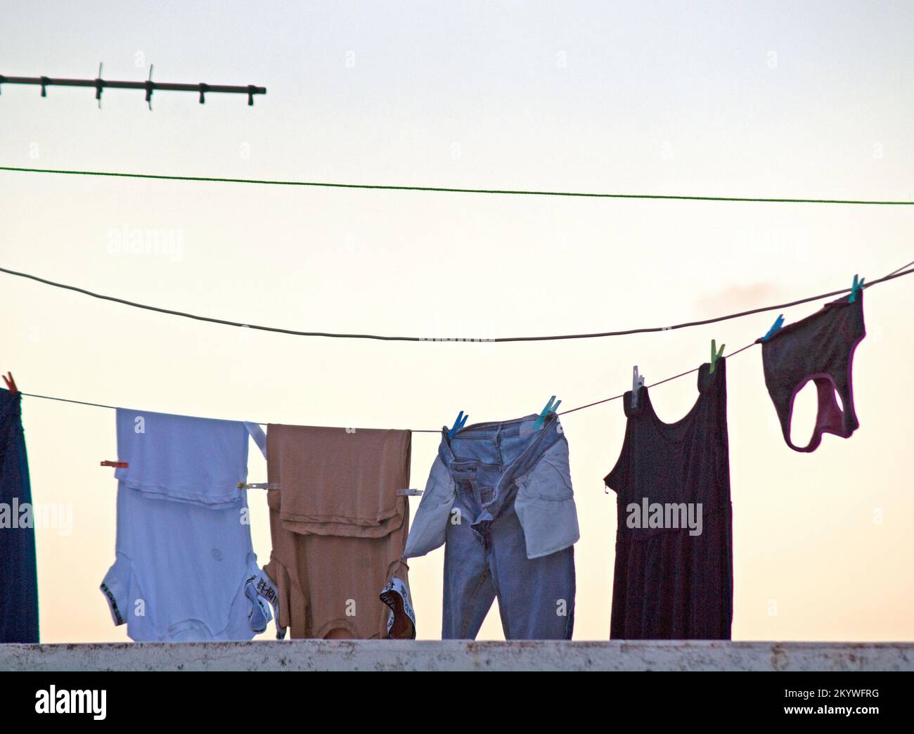 Washing hanging up to dry in the Spanish village of Vejer de la ...