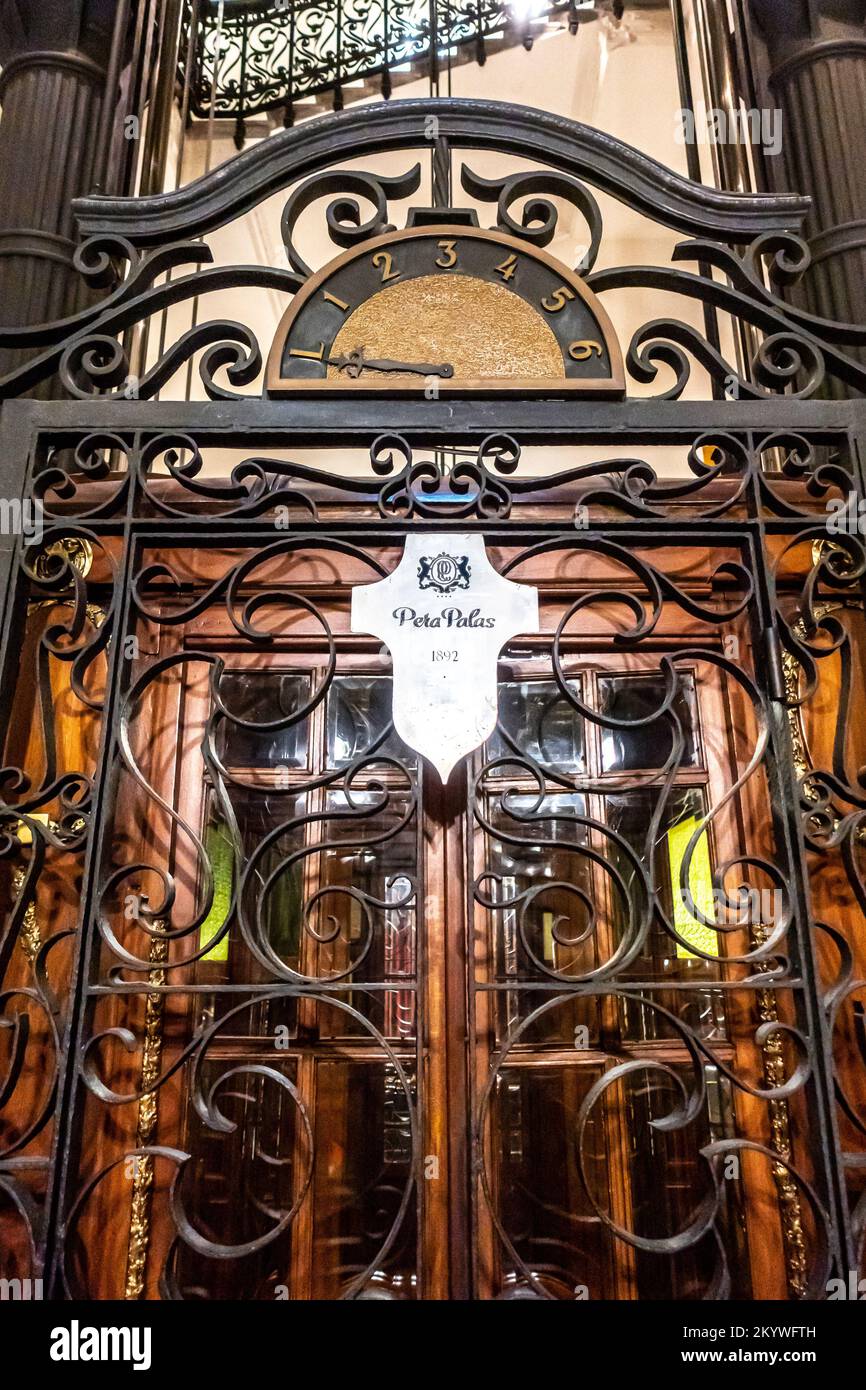 Tarihî Asansör - historic elevator in Pera Palace hotel, installed in 1892. First Turkish elevator made of wood and cast iron. Istanbul Stock Photo