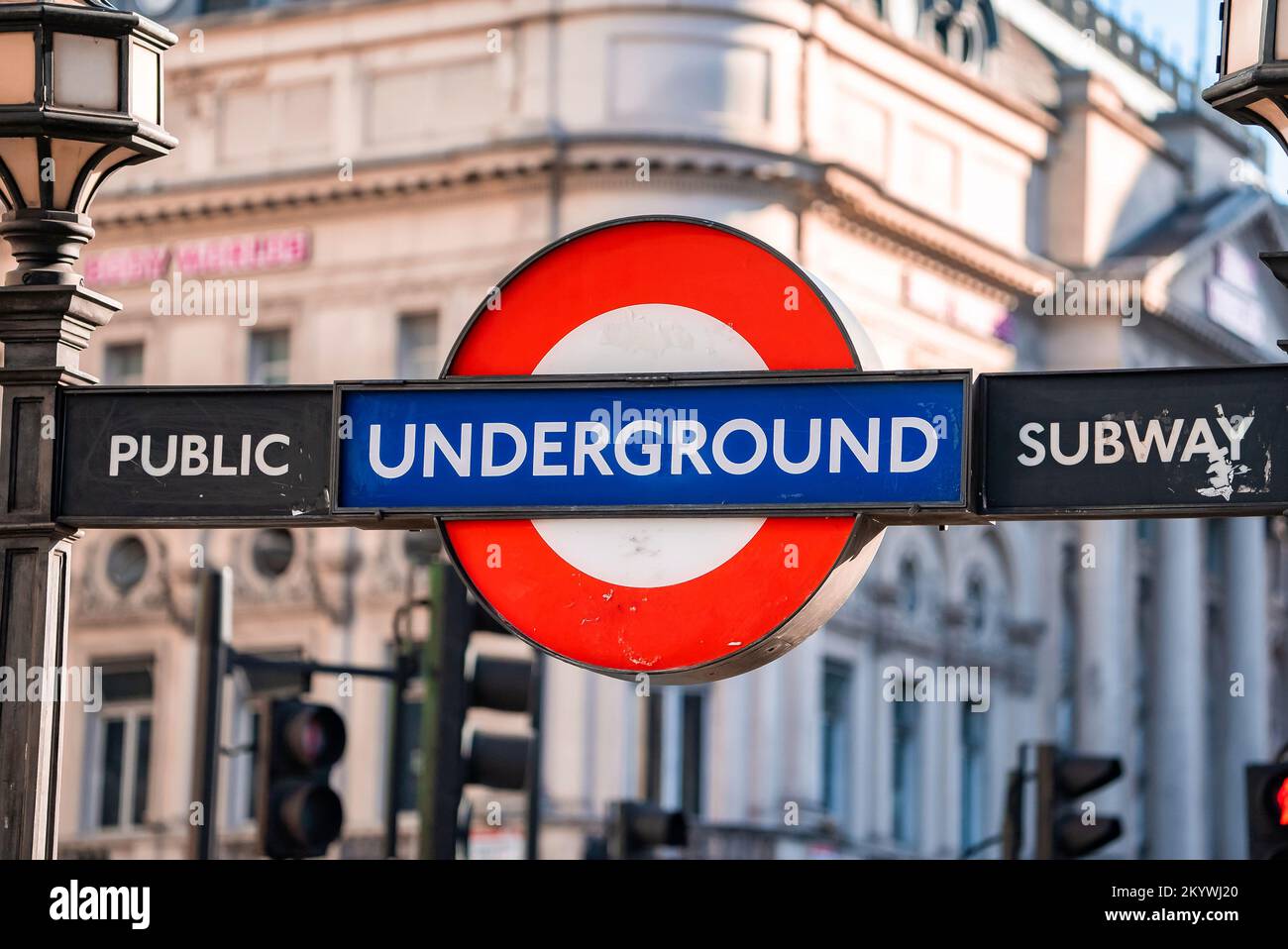 London underground sign located in the city center. Stock Photo