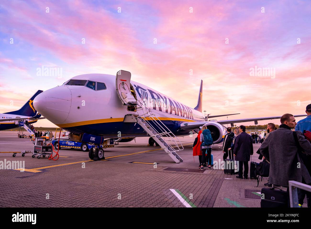 Passengers boarding Ryanair flight in London, Stansted airport Stock