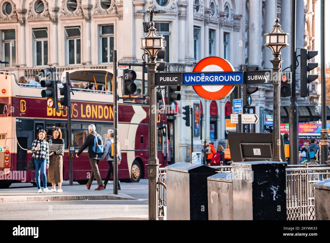 London underground sign located in the city center. Stock Photo