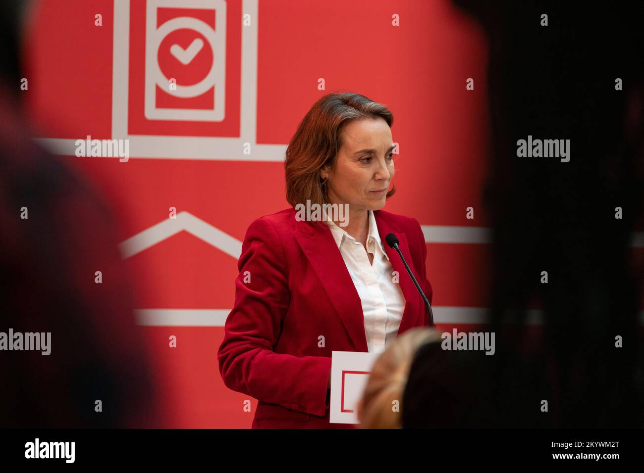 Cuca Gamarra. Lawyer and Spanish politician of the Popular Party, PP. In an act in the Puerta del Sol in the city of Madrid. MADRID, SPAIN - DECEMBER Stock Photo