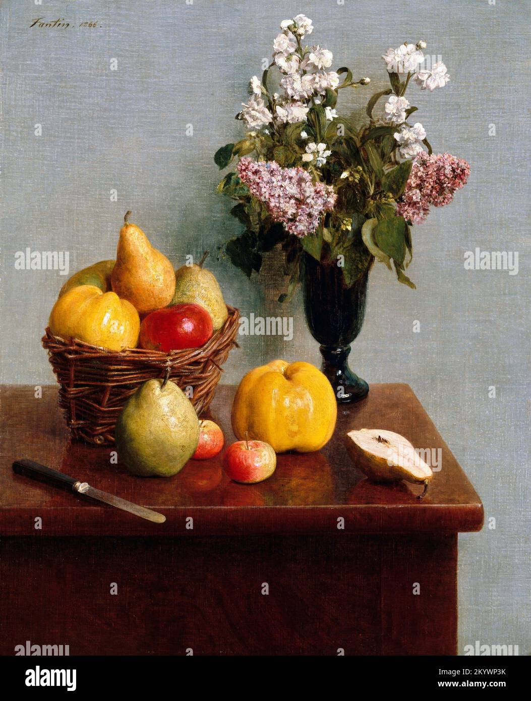 Still Life with Flowers and Fruit by Henri Fantin-Latour (1836-1904), oil on canvas, 1866 Stock Photo