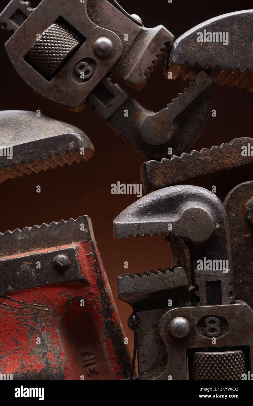 Various sizes of pipe wrenches Stock Photo Alamy